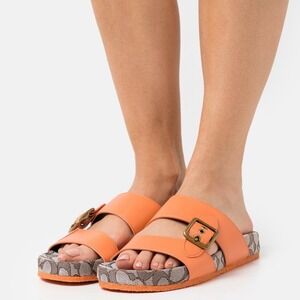 Coach Addison Orange Leather Signature C Slide Sandals Women's Size 9.5B